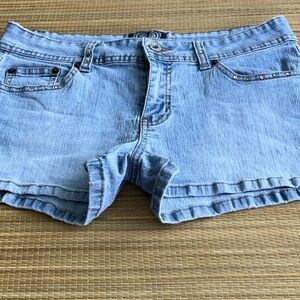 Angels Jeans Denim Faded Blue Beaded Embroidered Women's Junior Shorts Size 11